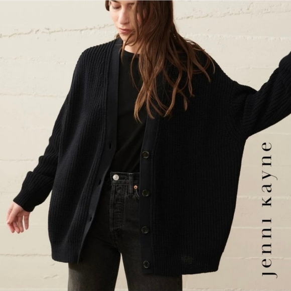Jenni Kayne Sweaters - Jenni Kayne Cocoon Cardigan Organic Cotton Chunky Knit Sweater Solid Black Sz S
